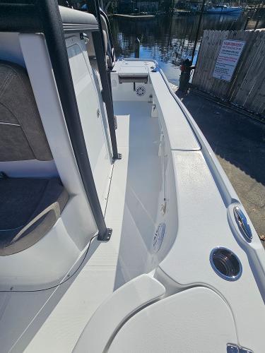 2026 Sea Hunt BX 22 BR boat interior, featuring sleek white design and modern seating.