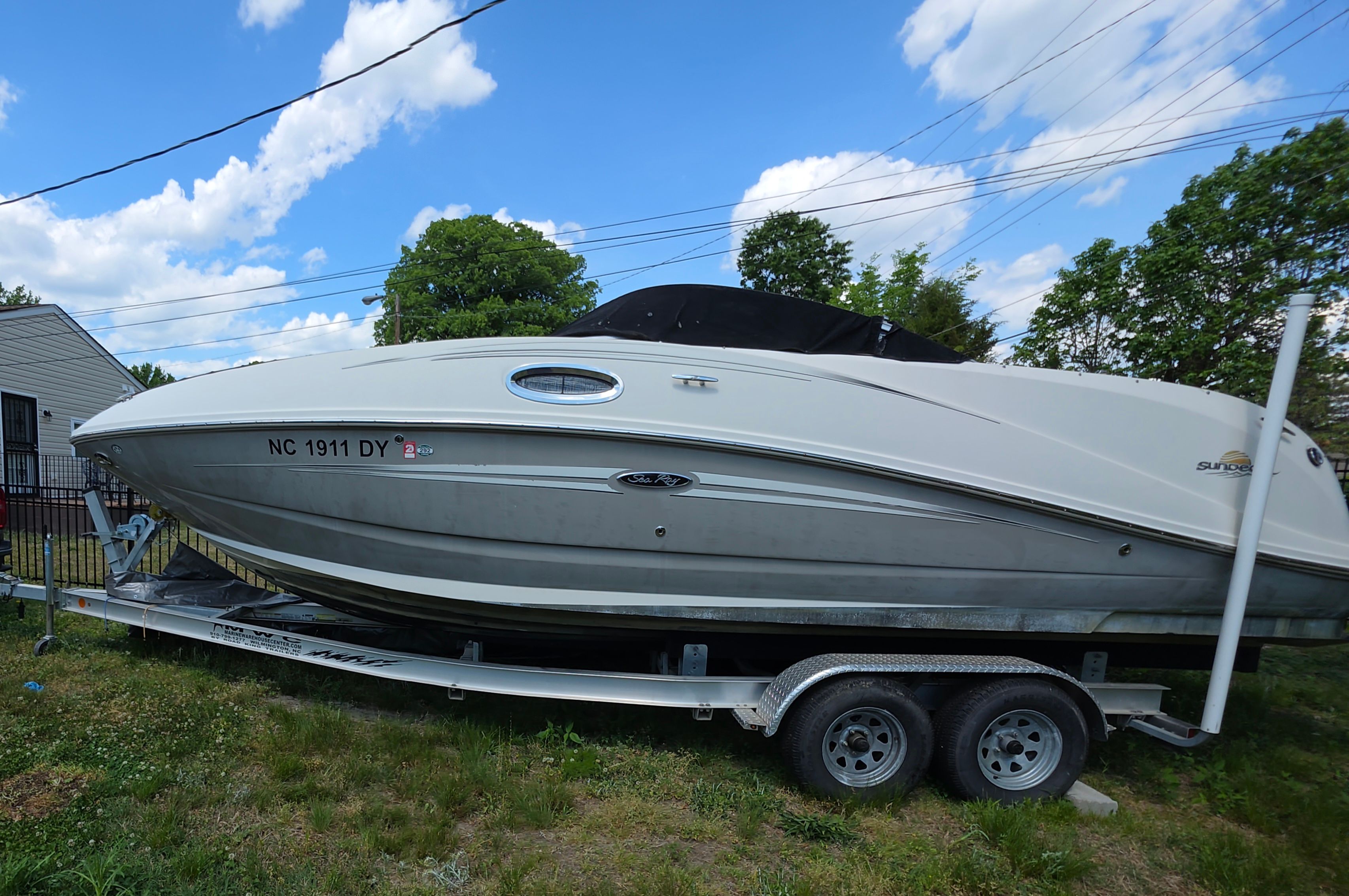 2007 Sea Ray 260 Sundeck on trailer, side view.
