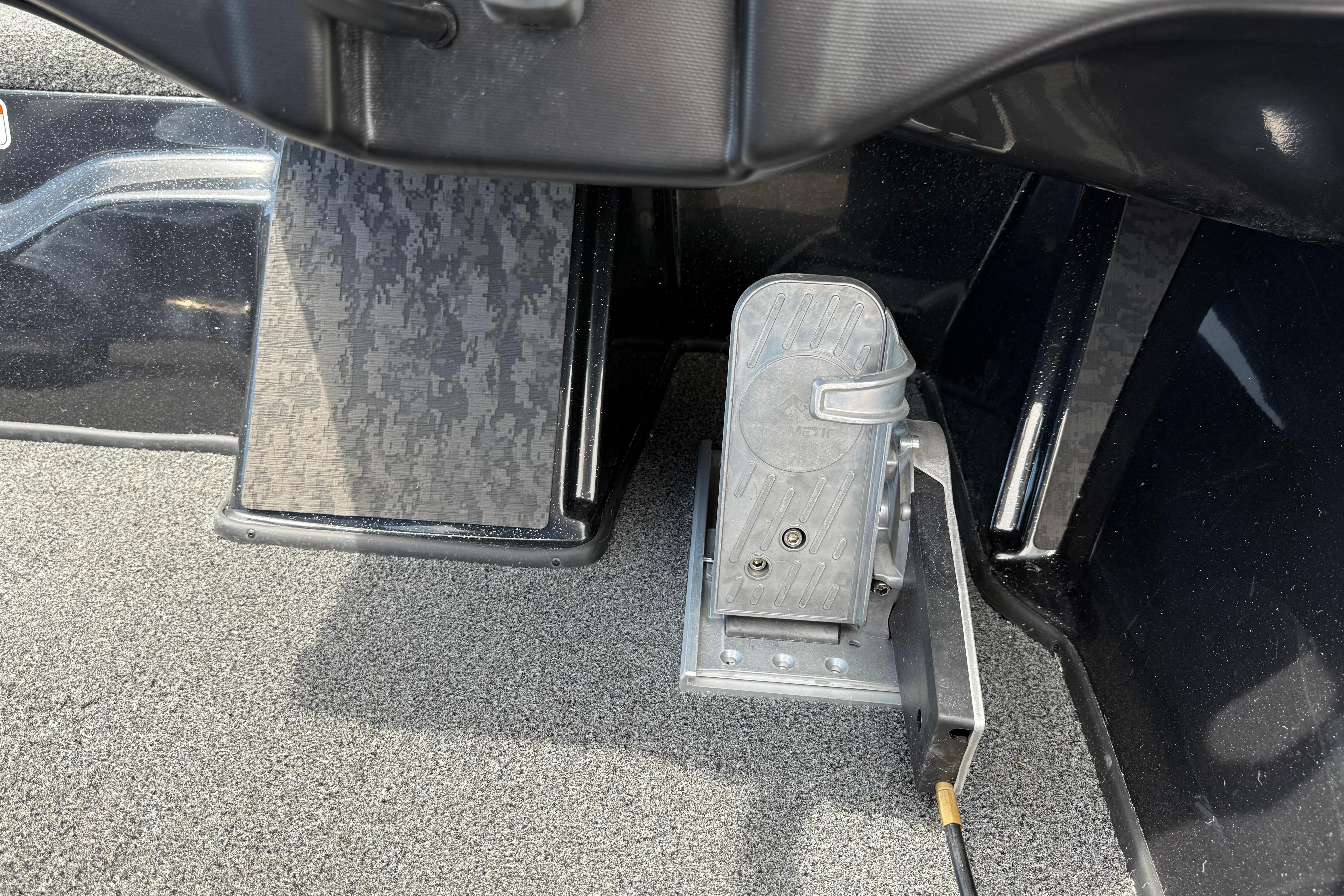 Foot pedal and textured surface in 2026 Nitro Z20 XL Pro boat interior.