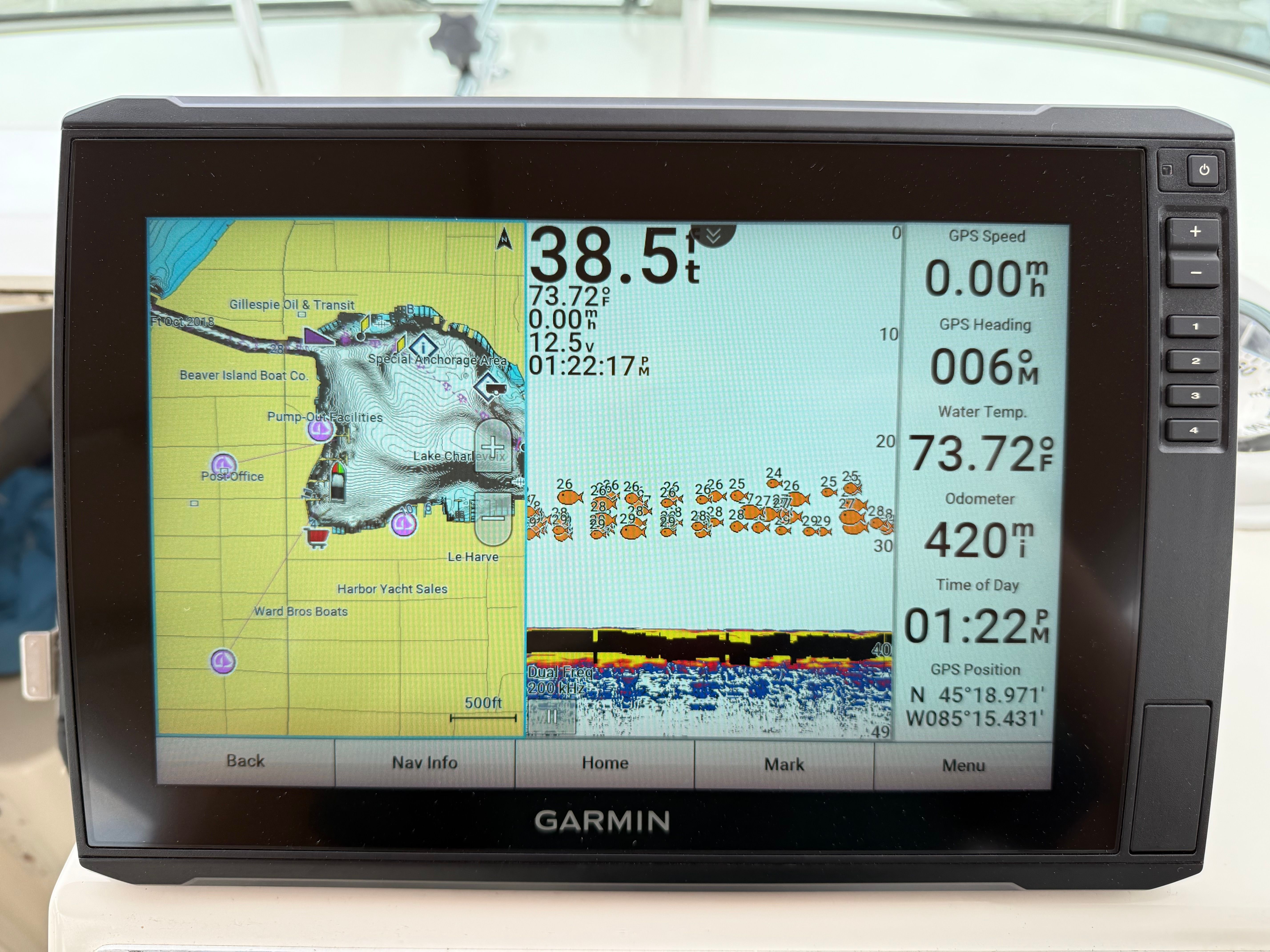 Garmin GPS display on a 1999 Fountain 32 Sport Fish Cruiser.