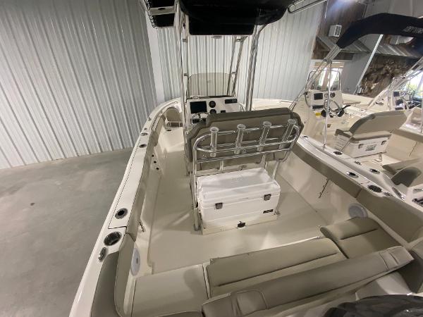 2024 Key West 203 FS boat interior with seating and storage.