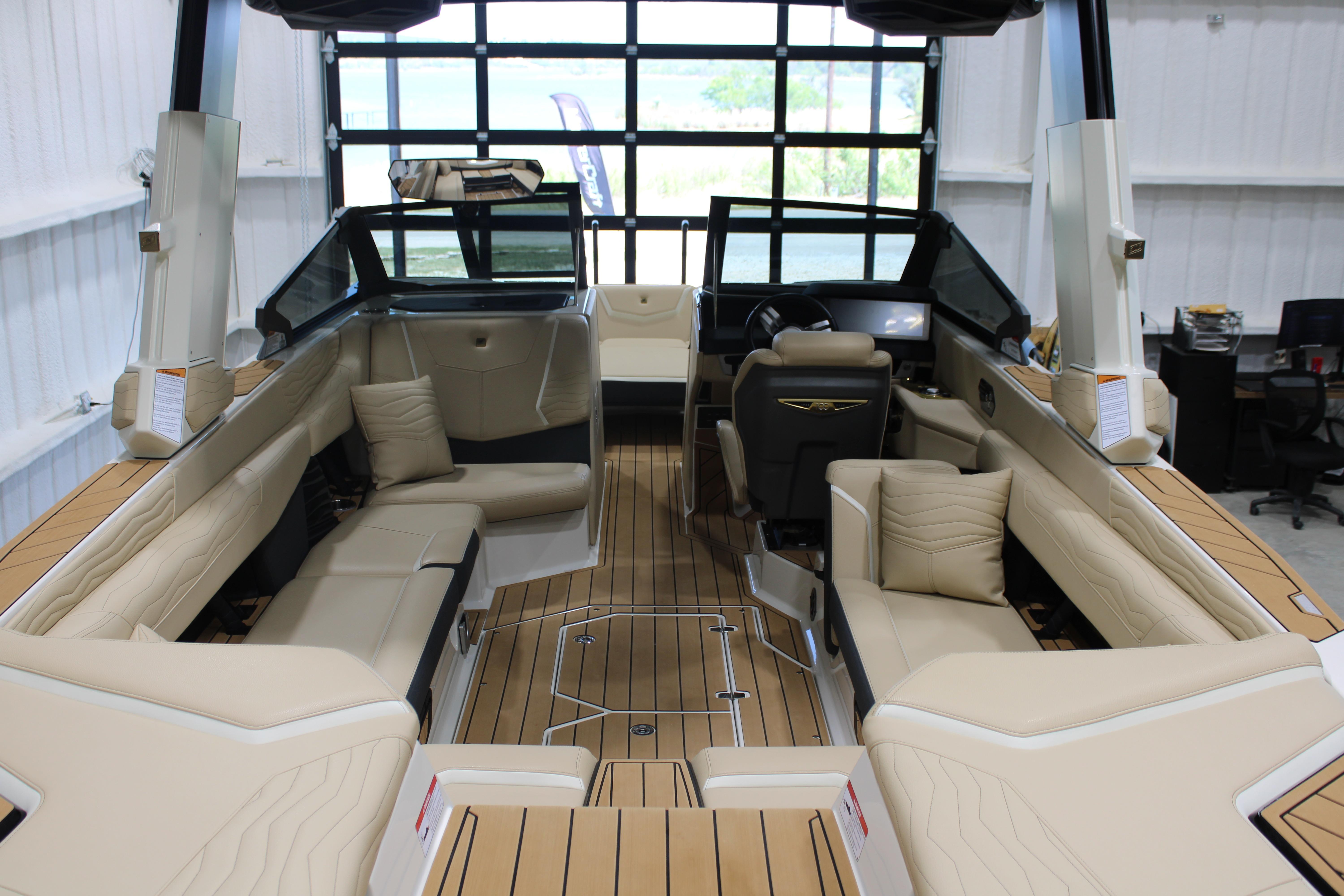 Interior of 2025 Nautique Super Air Nautique G25 boat with luxurious seating and modern design.