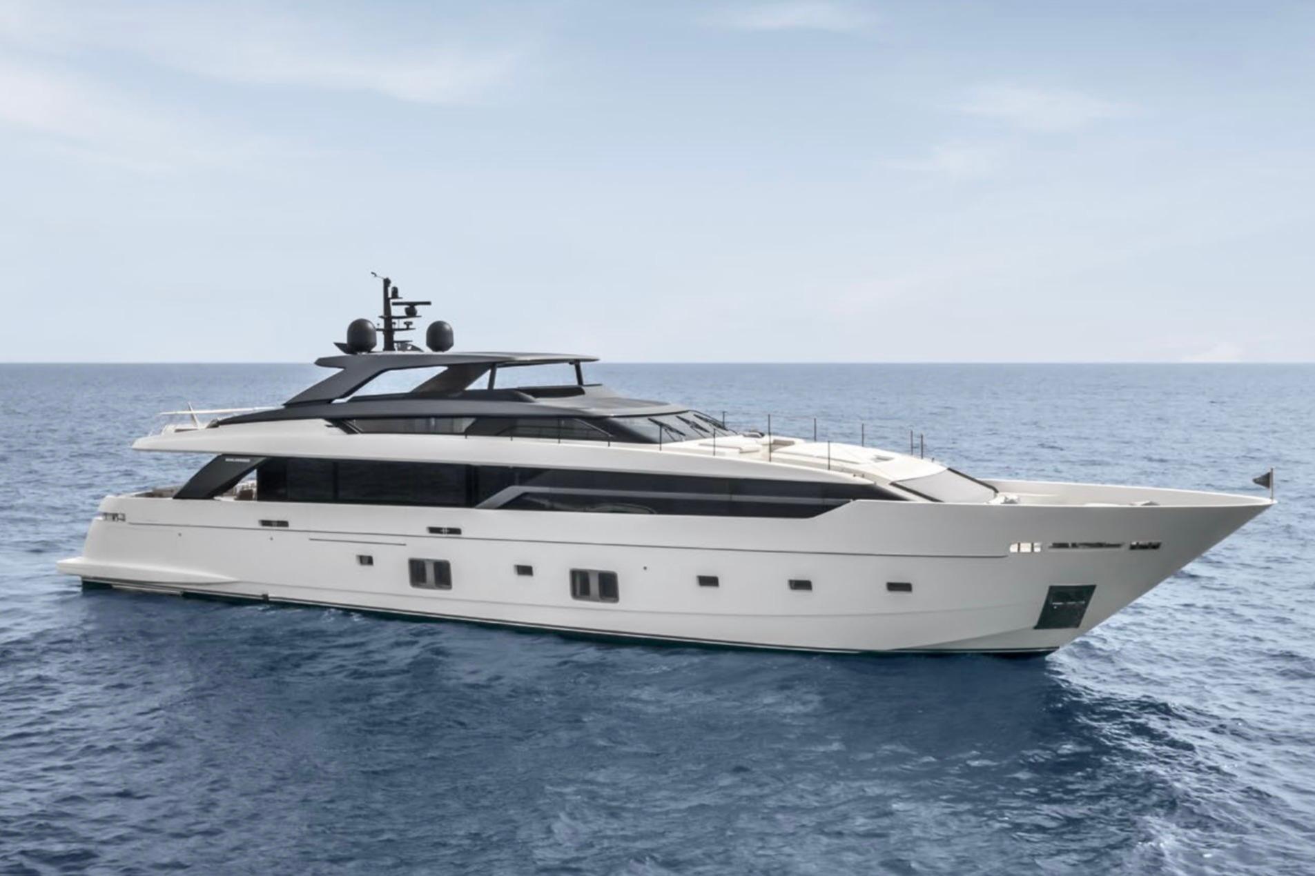 Luxury Sanlorenzo SL120A yacht cruising on open sea, 2026 model.