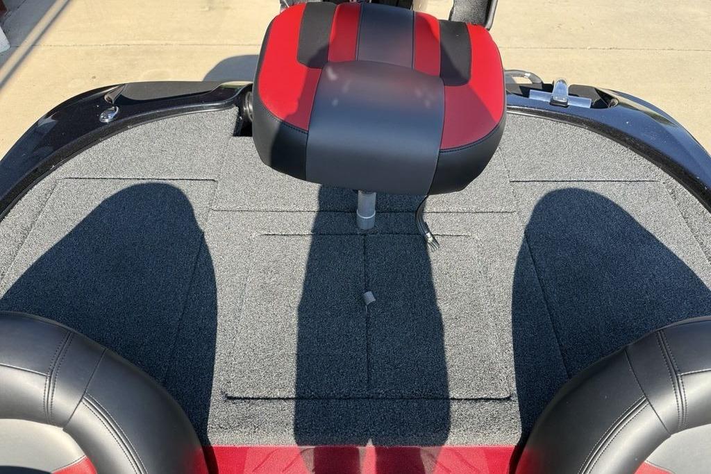 Red and black seat on 2026 Nitro Z17 boat deck.