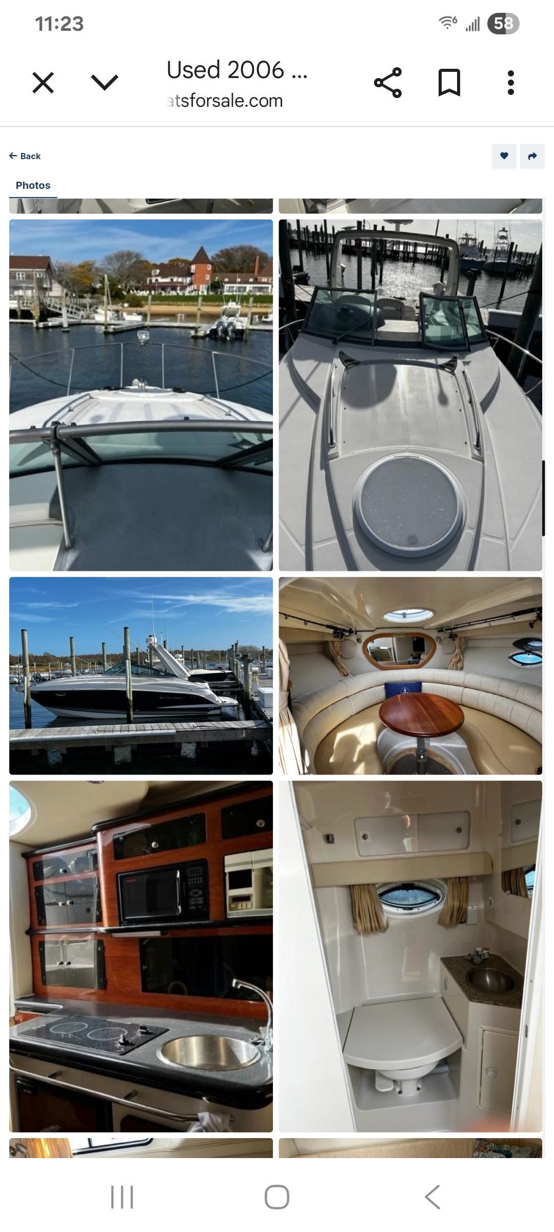 Interior and exterior views of a 2006 Monterey 290 Cruiser docked at a marina.