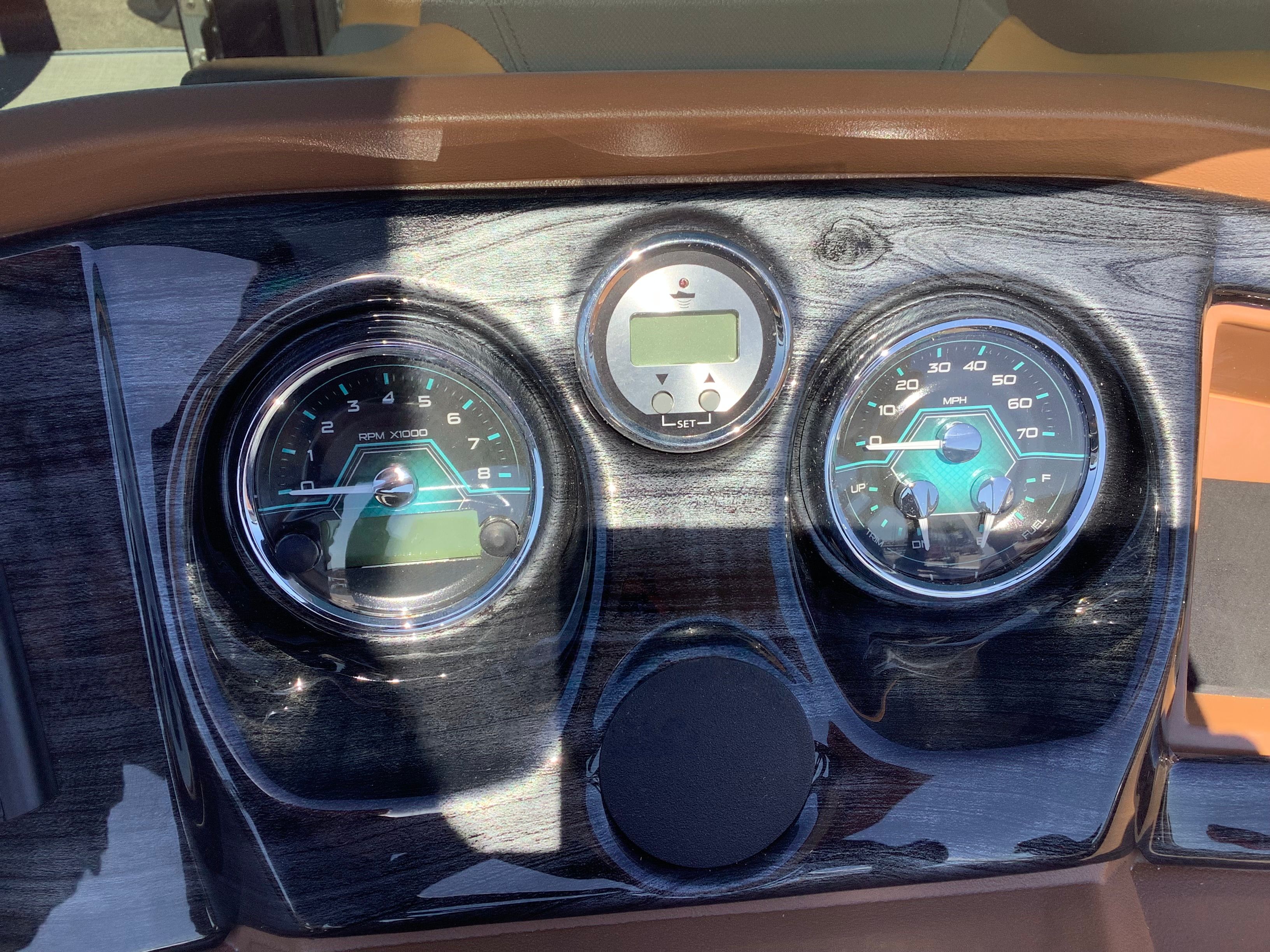 Dashboard of 2026 Tahoe 2385 LTZ Quad Lounger Shift.