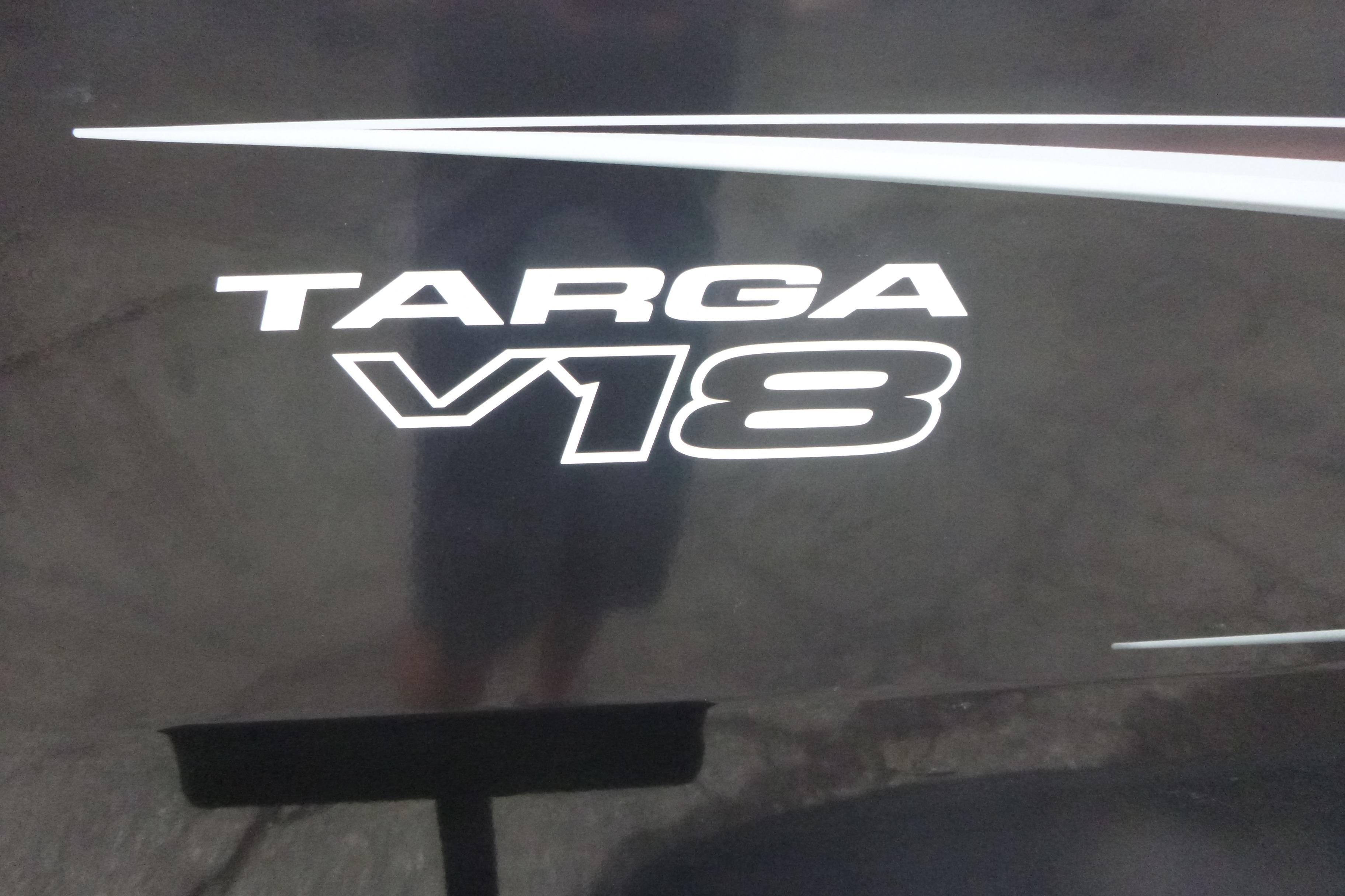2026 Tracker Targa V-18 Combo logo on a dark surface.