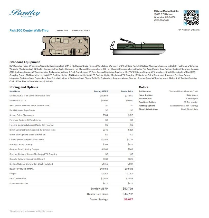 2027 Bentley Pontoons 200 Fish CWT - 2