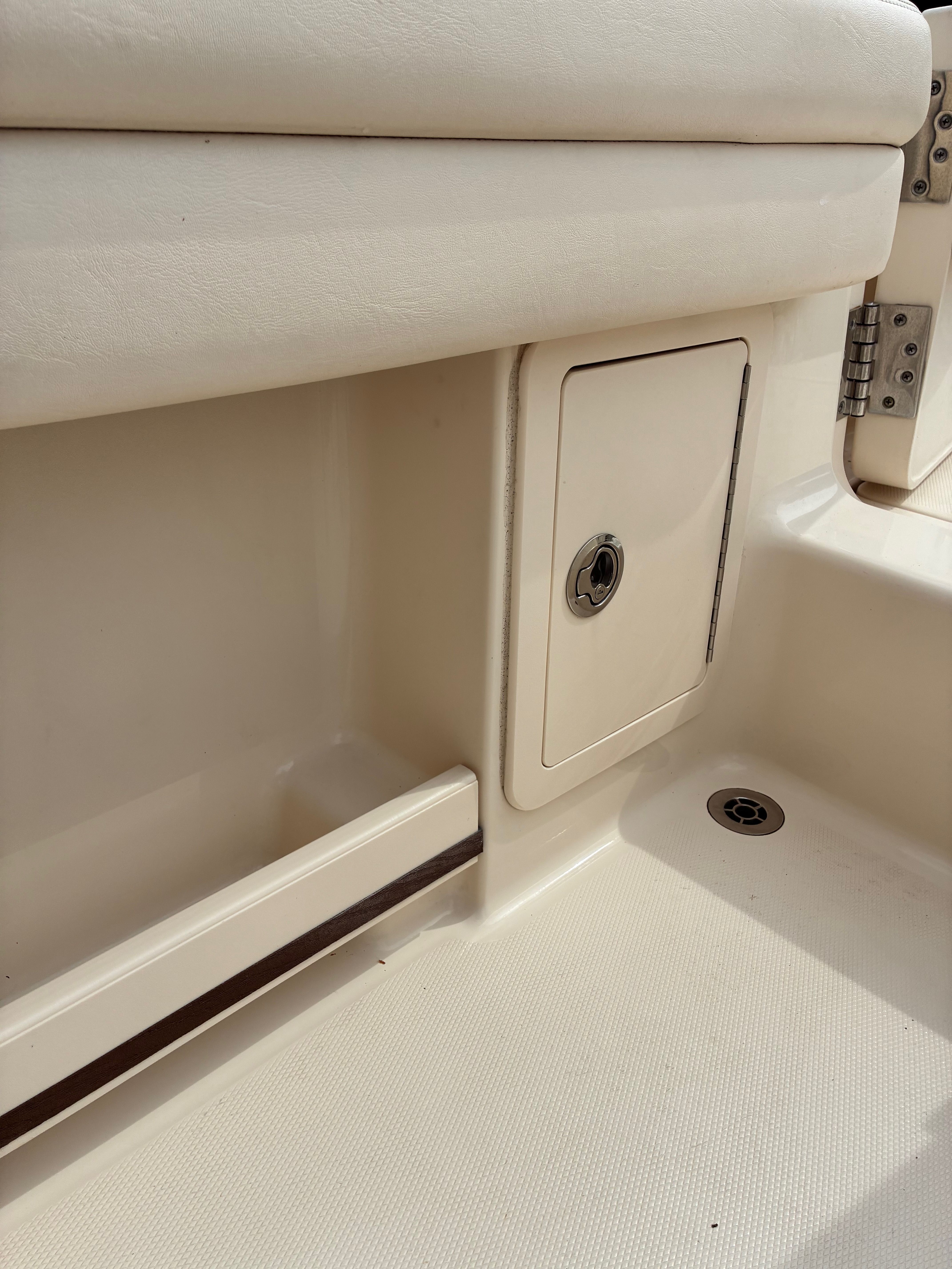 Close-up of Grady-White Freedom 235 boat, model year 2018.