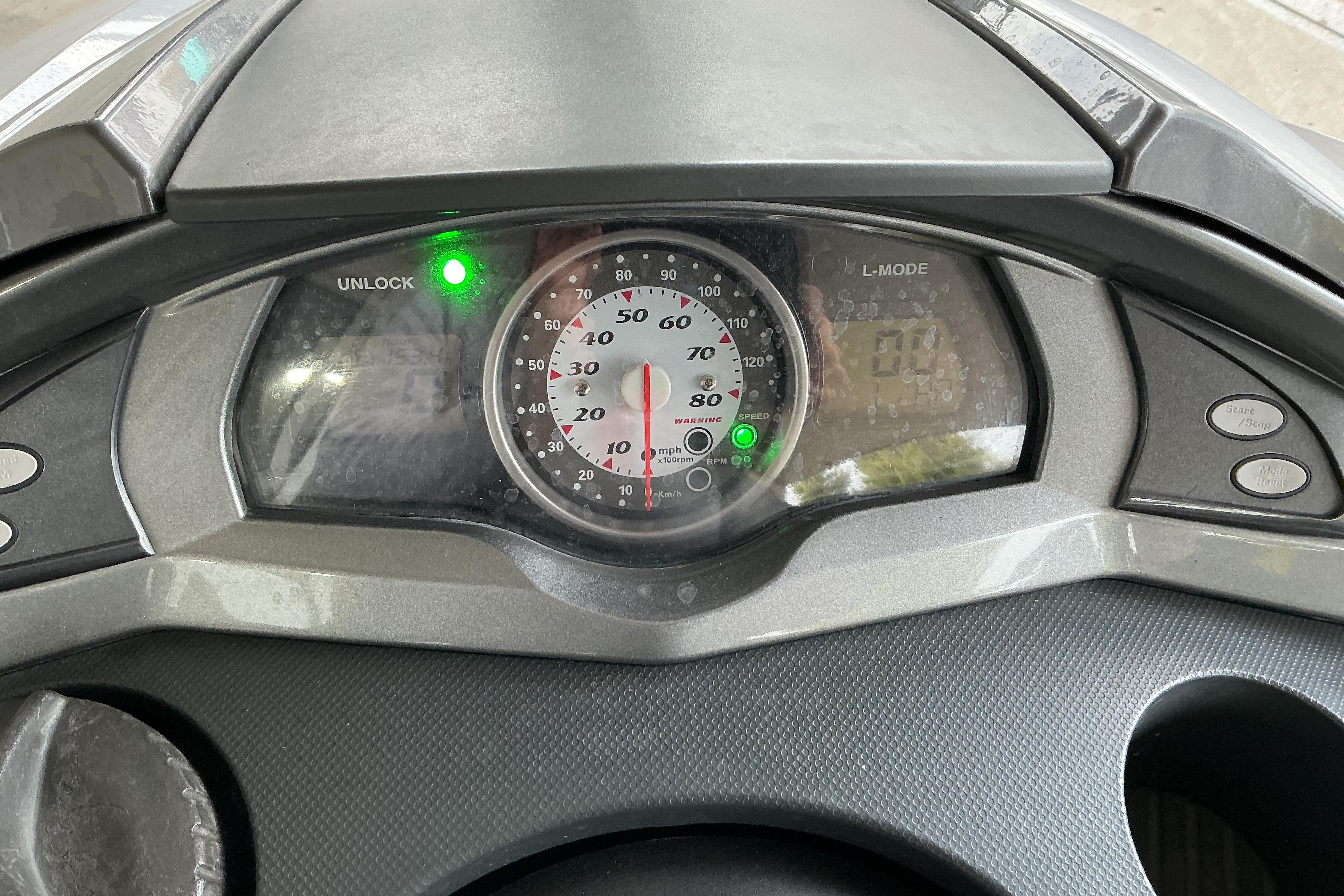Dashboard of a 2008 Yamaha WaveRunner FX Cruiser SHO with speedometer and controls.
