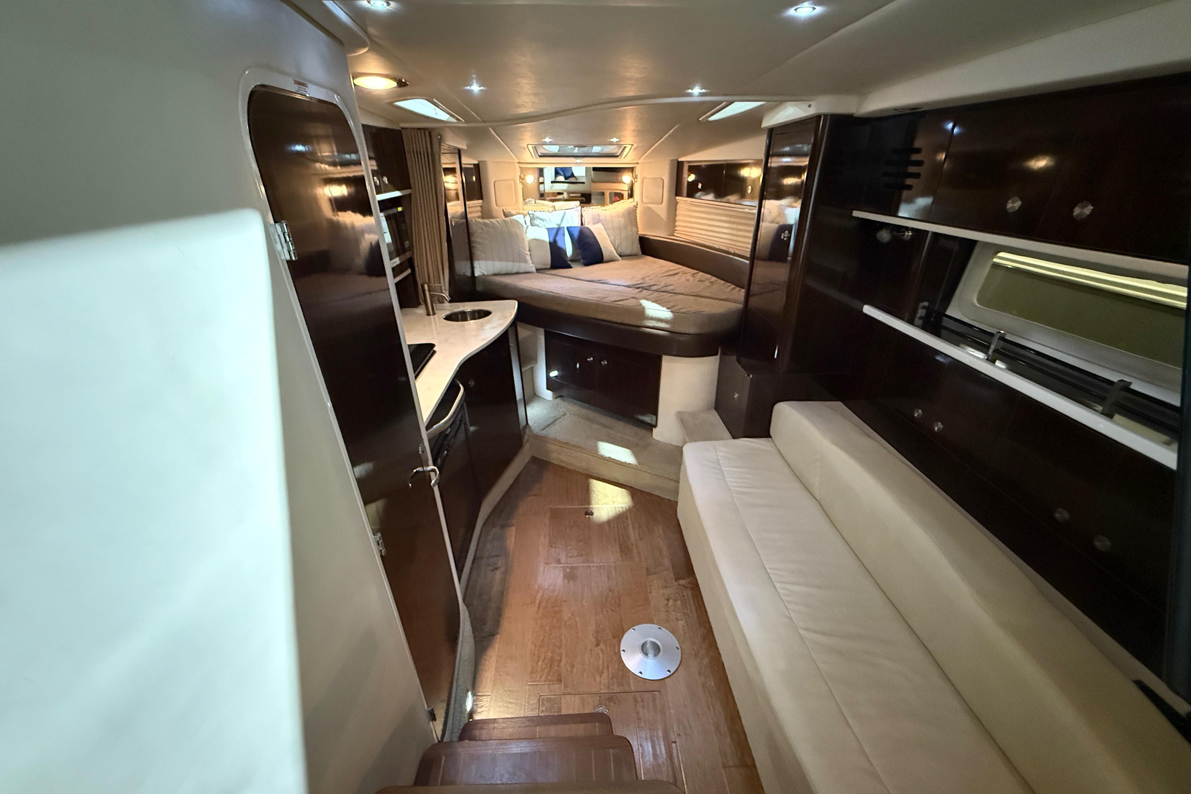 Luxurious interior of 2017 Sea Ray Sundancer 330 yacht with modern furnishings.