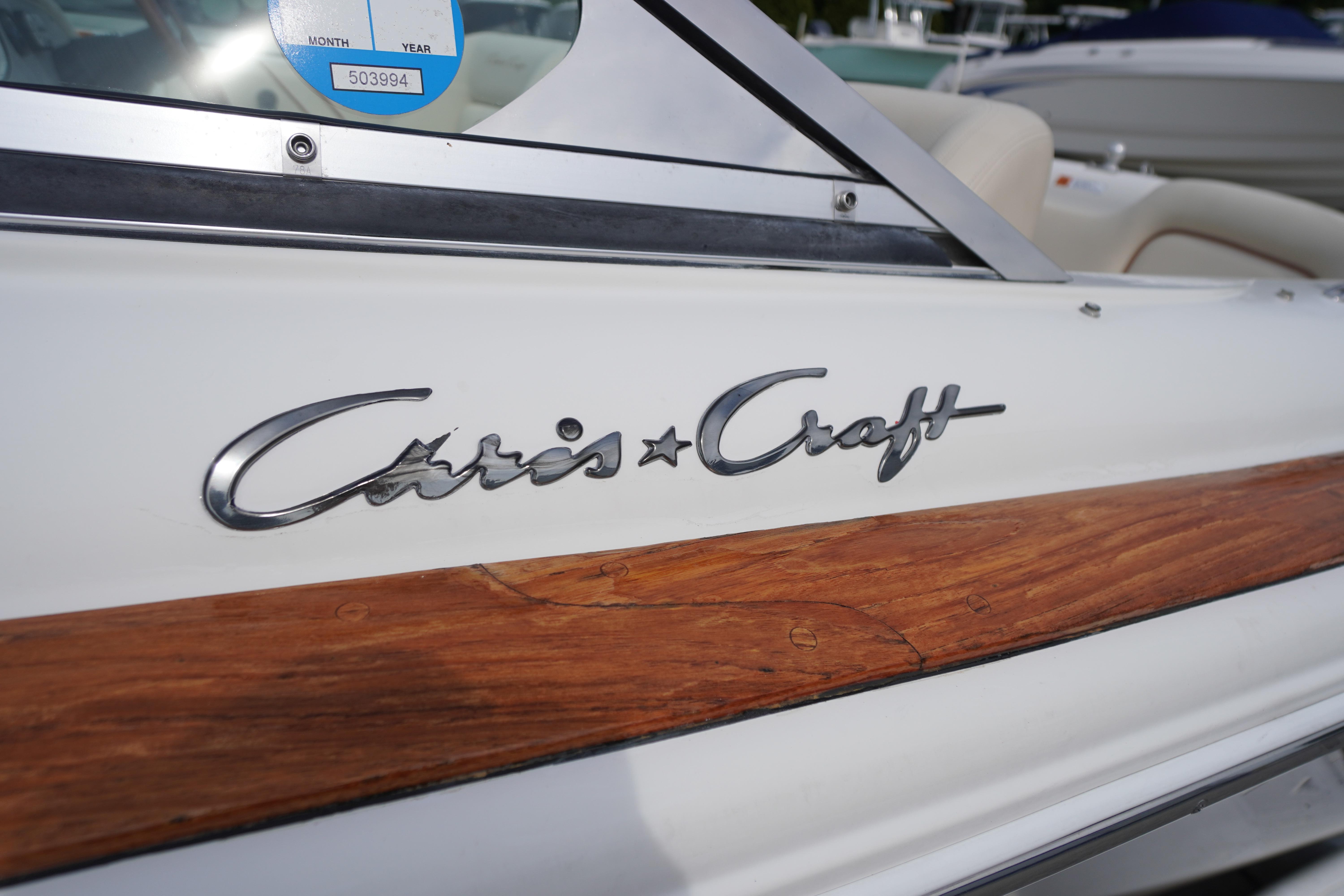 2005 Chris Craft Speedster Heritage boat with wood detailing and logo.