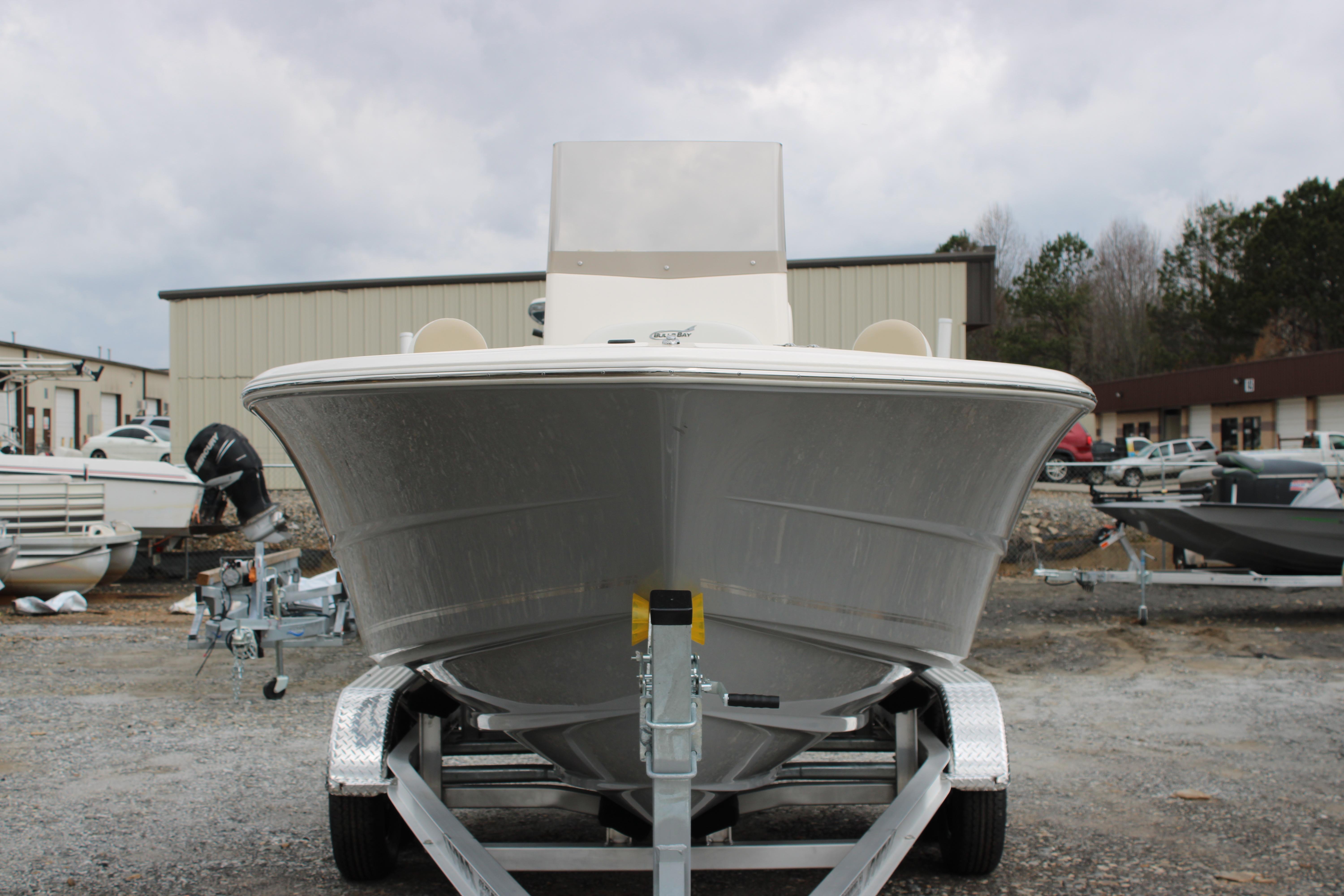 2024 Bulls Bay 200 Center Console boat on a trailer, front view.