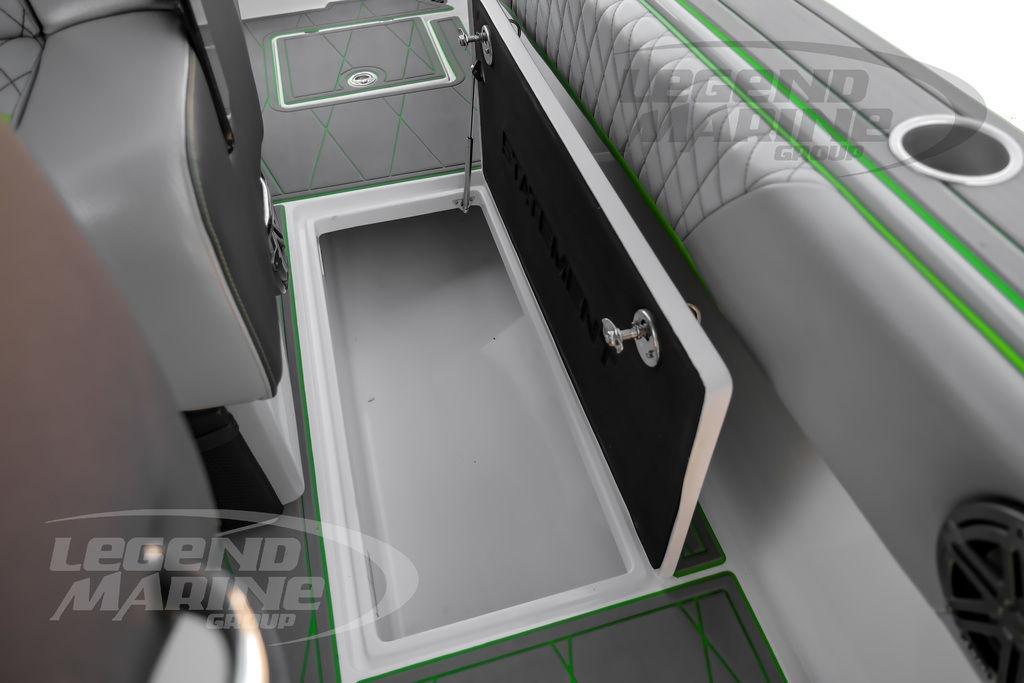 2024 Statement 350 Open boat interior storage compartment with sleek design and modern features.