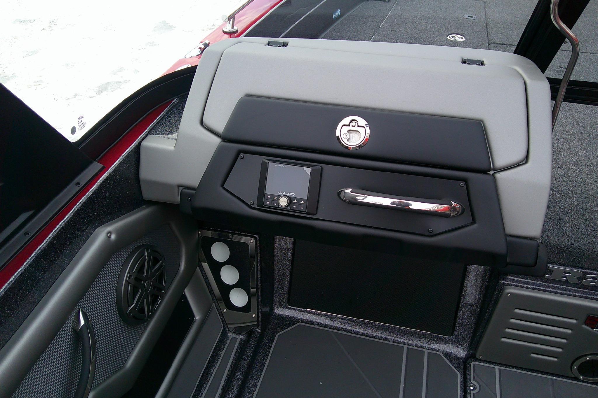 2026 Ranger 620FS Cup Equipped boat interior with modern dashboard and speaker system.