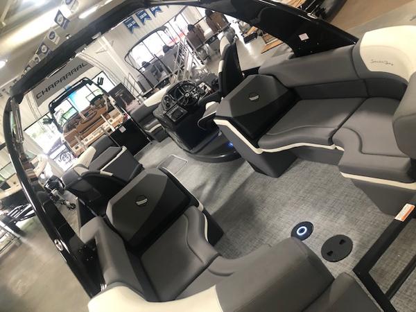 Interior view of 2023 South Bay 525 RS 3.0 Arch pontoon boat.