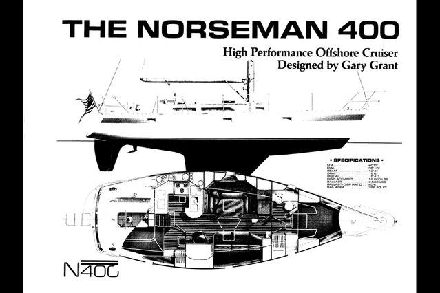 1987 Norseman 400 offshore cruiser design by Gary Grant, featuring detailed specifications and layout.