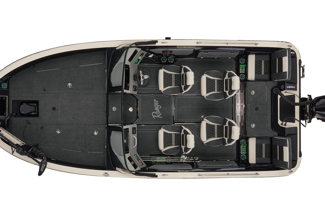 Manufacturer Provided Image: Overhead view of 2026 Ranger 620xFS Pro boat interior with seating and controls.