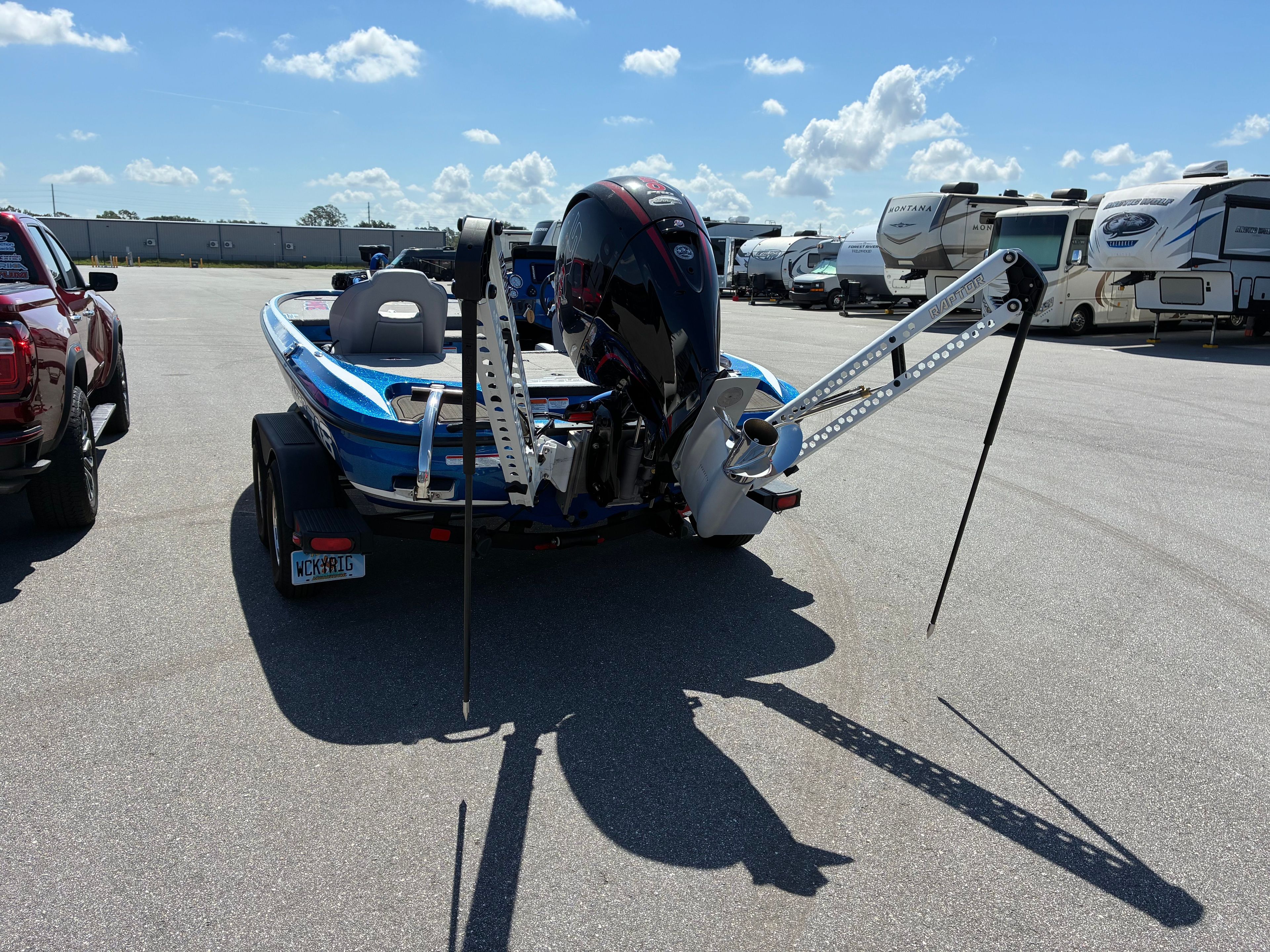 2024 Nitro Z18 Pro boat on trailer in sunny weather.