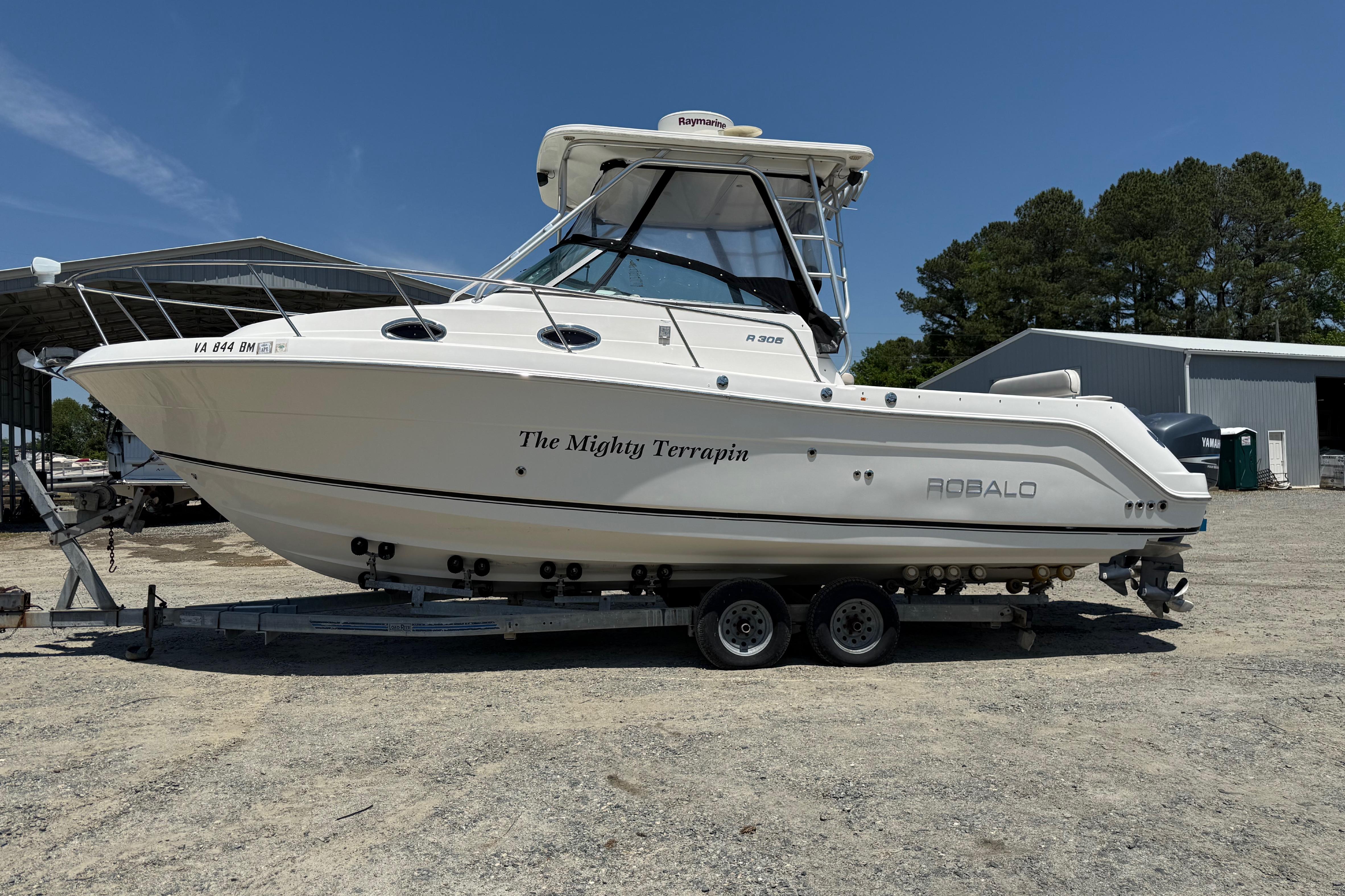 2007 Robalo R305 Walkaround boat on trailer, named "The Mighty Terrapin."