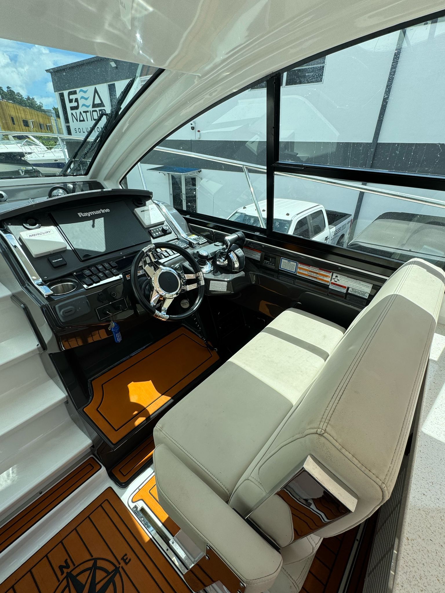Interior of 2015 Monterey 360 Sport Coupe with helm console.