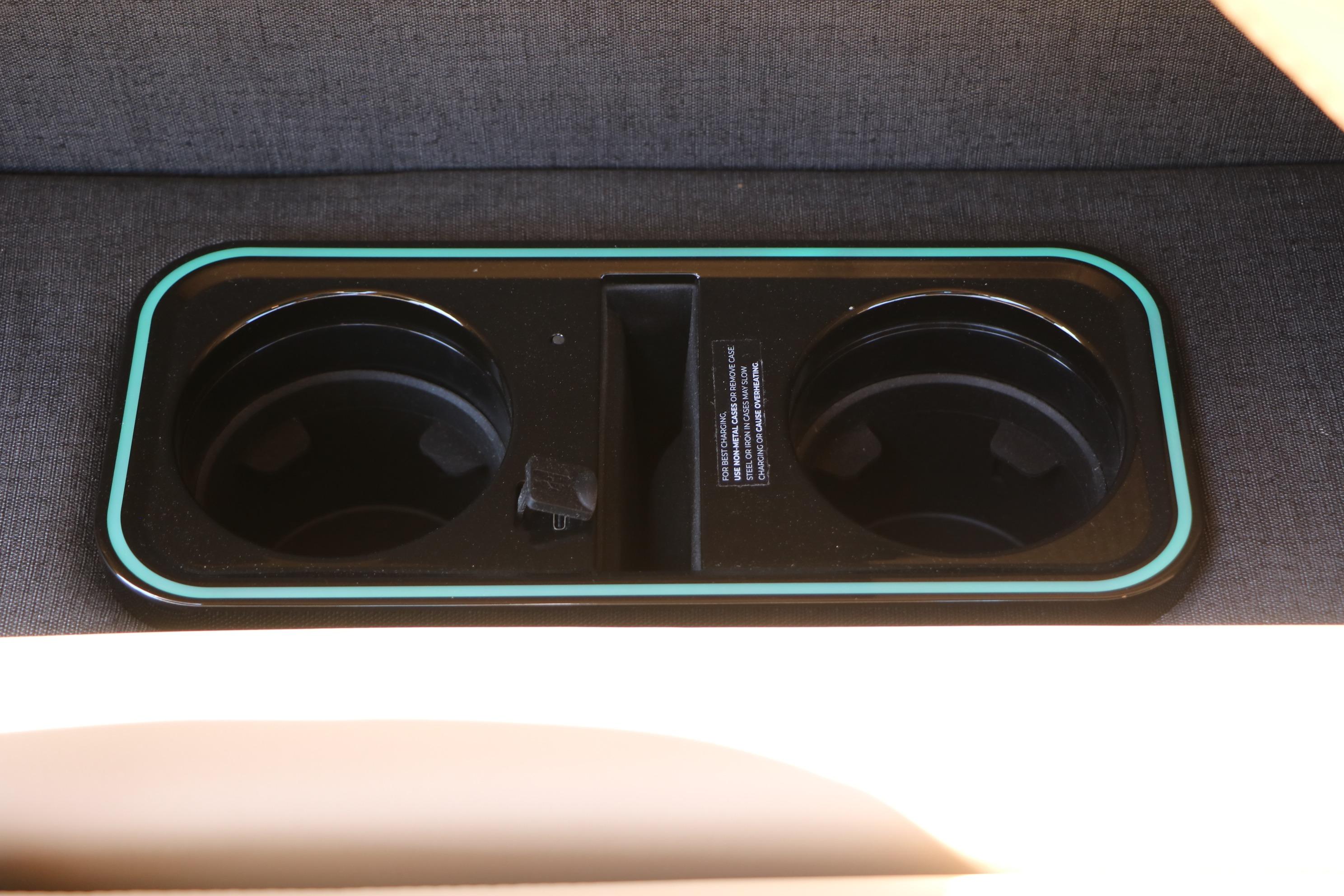 Cup holders in 2026 Evotti 725 CS Tri-Toon boat, featuring sleek design and functionality.
