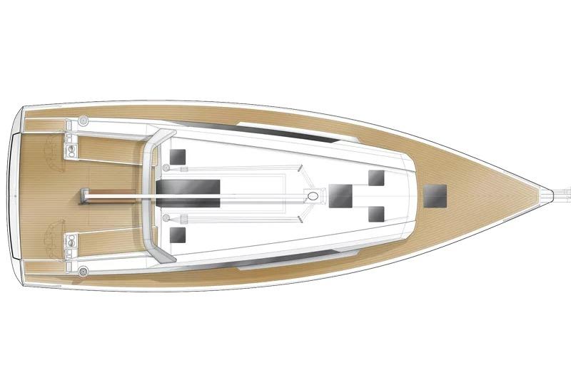 Top view of 2020 Beneteau Oceanis 41.1 sailboat deck layout.