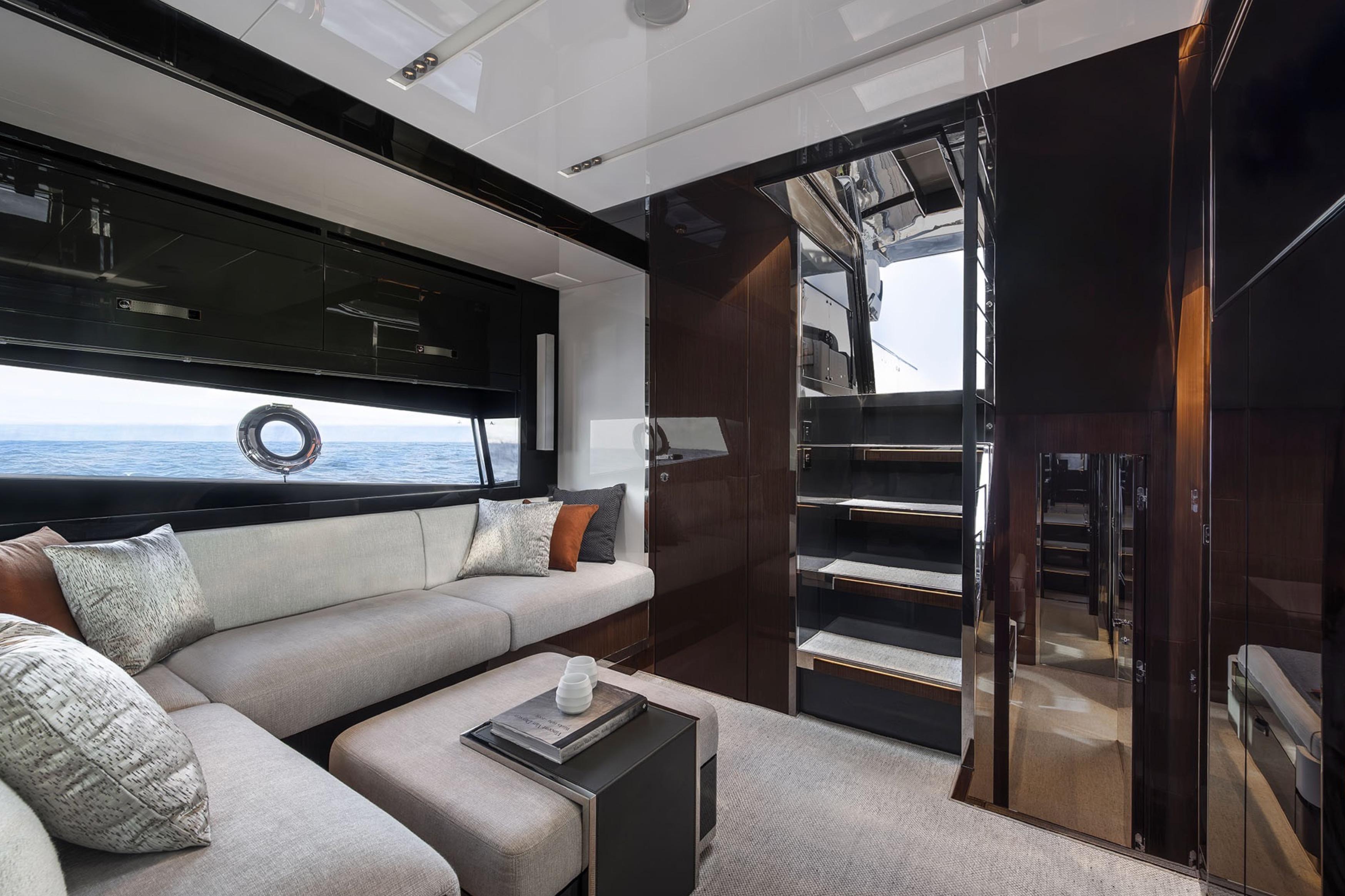 Luxurious interior of Riva 58' Capri yacht, year 2026.