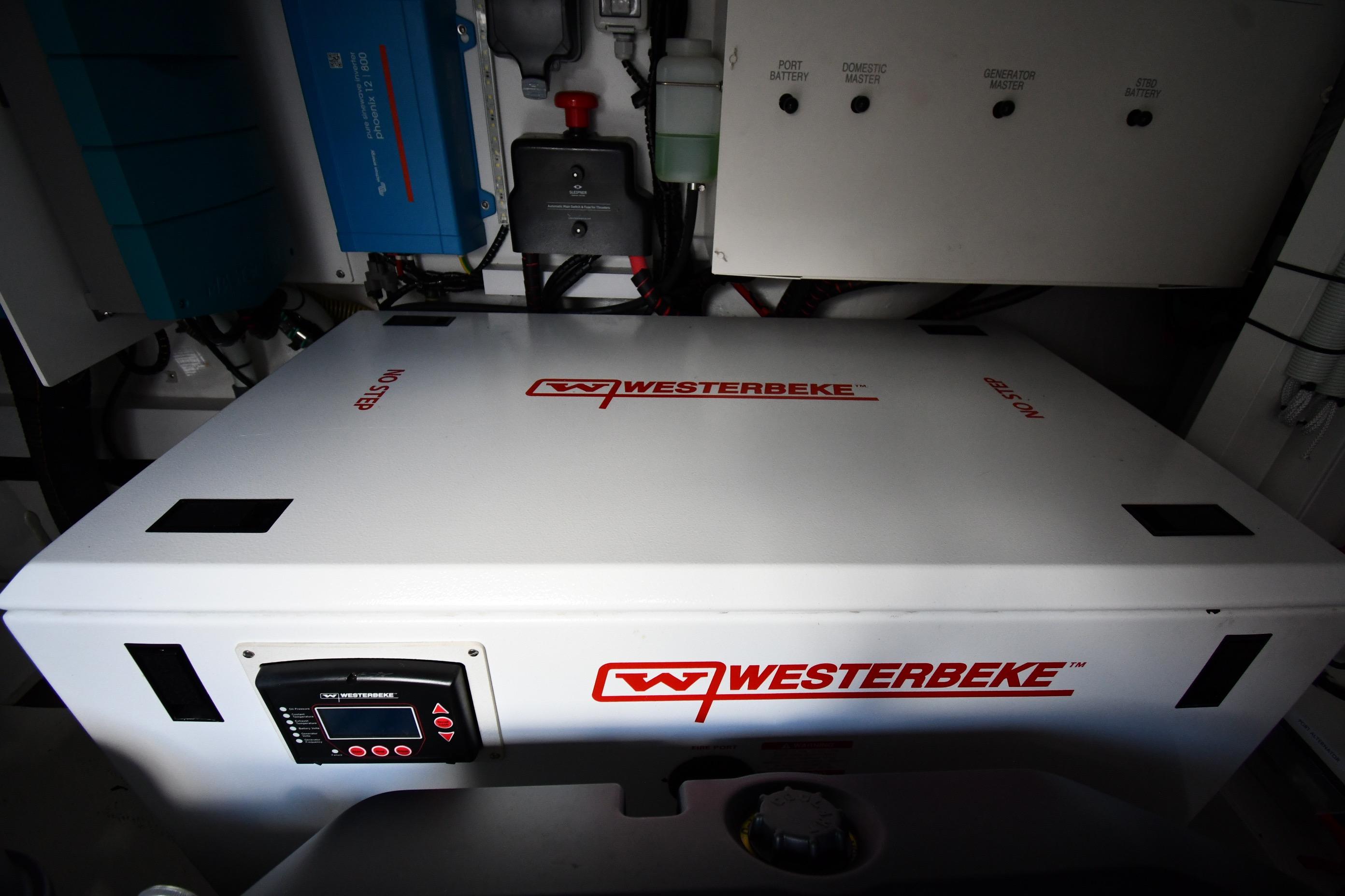 Westerbeke generator in 2024 Fairline G50 Targa yacht engine room.