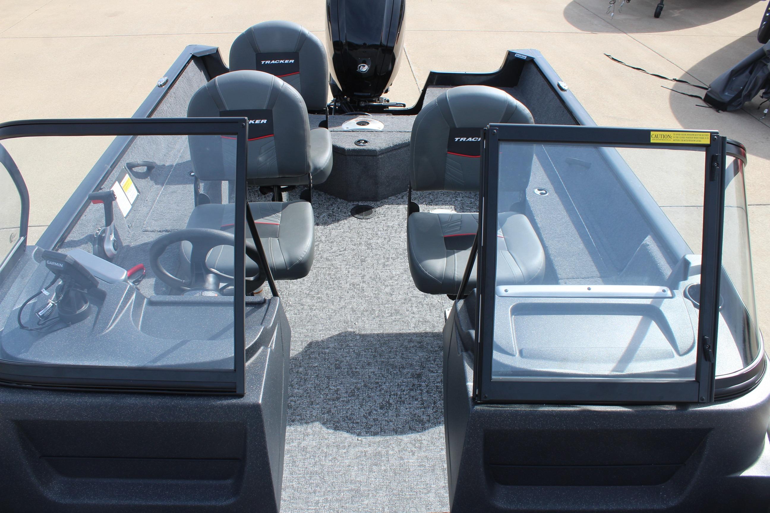 2026 Tracker Targa V-18 Combo boat interior with seating and steering console.