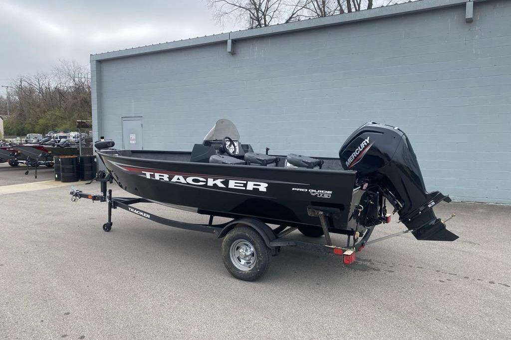 2026 Tracker Pro Guide V-16 SC boat with Mercury engine on trailer.