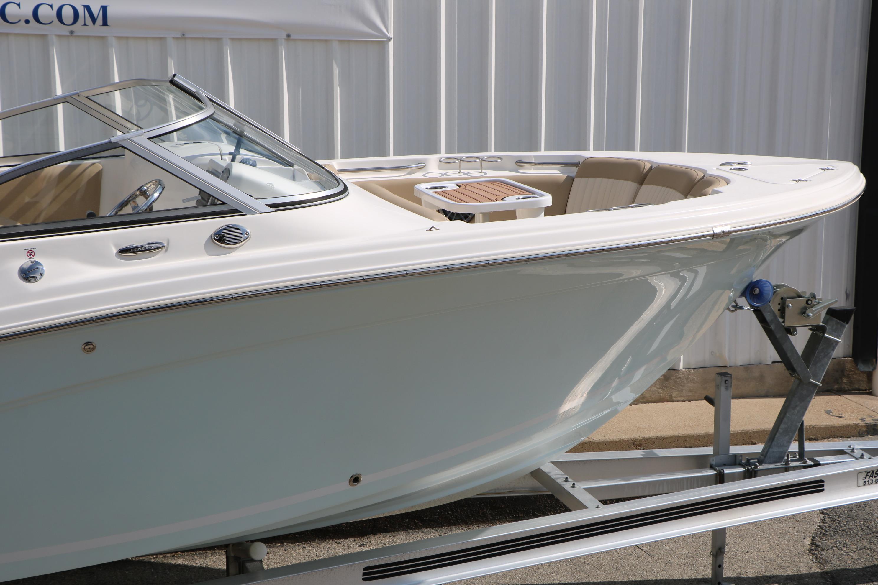 2017 Sea Fox 226 Traveler boat on trailer, side view.