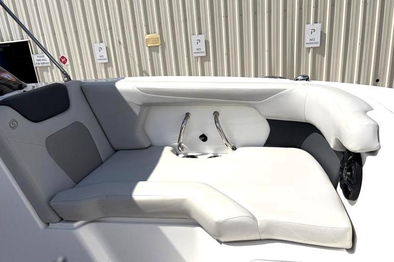 2026 Hurricane SunDeck Sport 2050 OB boat interior with cushioned seating.