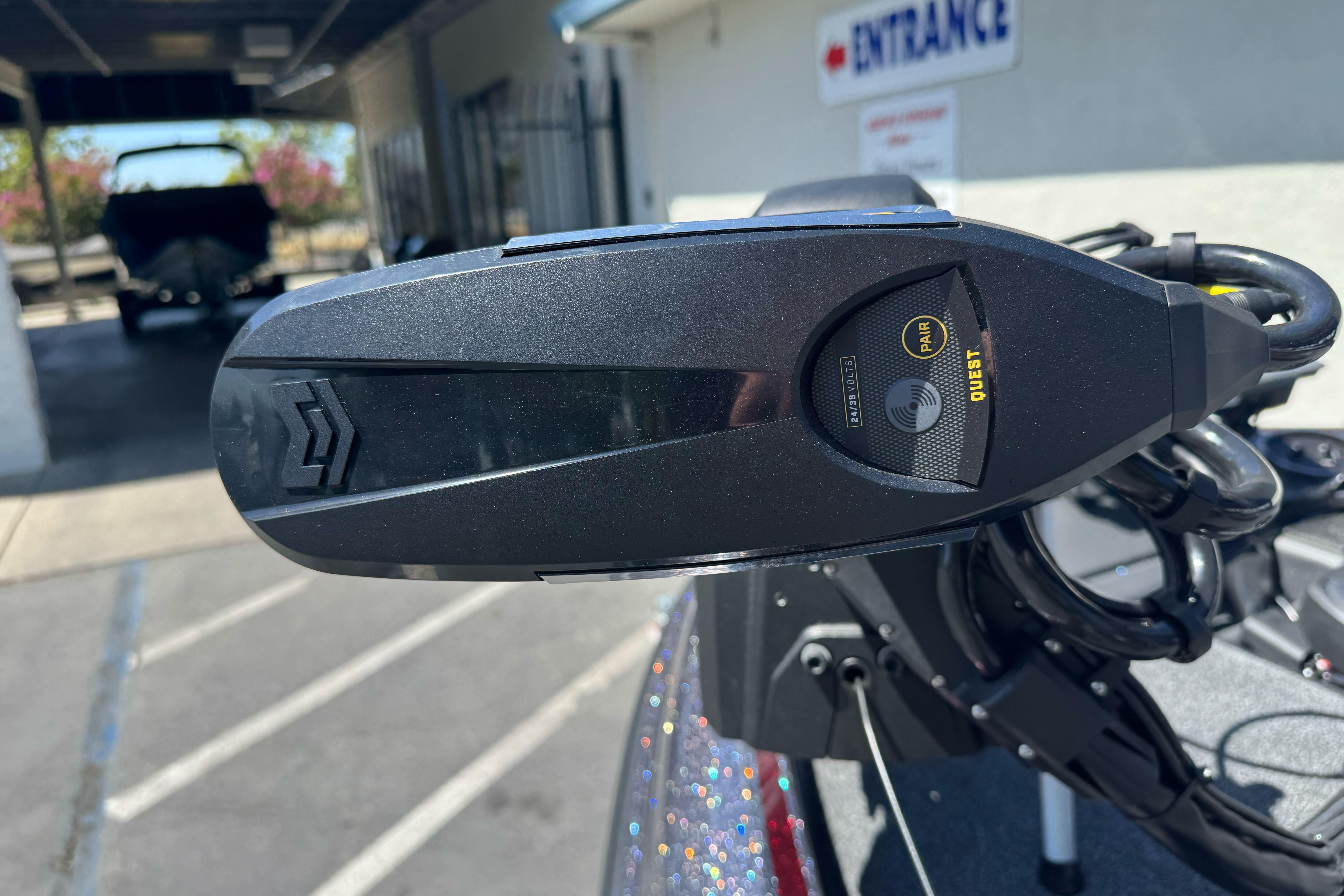 Close-up of a 2026 Triton 18 TrX boat component with control panel.