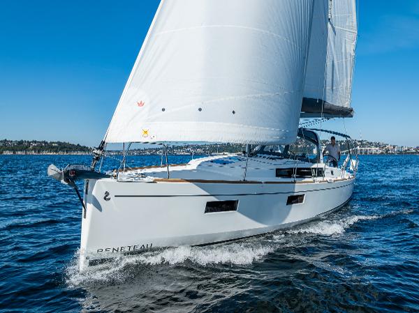 2021 Beneteau Oceanis 38.1 sailboat on the water.