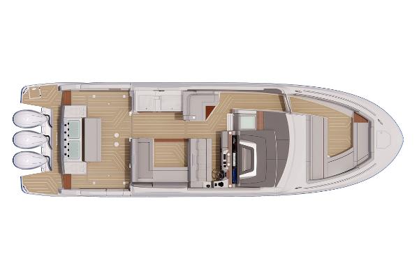 Manufacturer Provided Image: Top view of 2026 Regal LX43 luxury boat layout with triple engines.