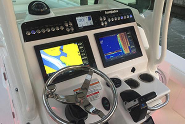 Manufacturer Provided Image: 2018 Everglades 253 Center Console boat dashboard with navigation and control systems.