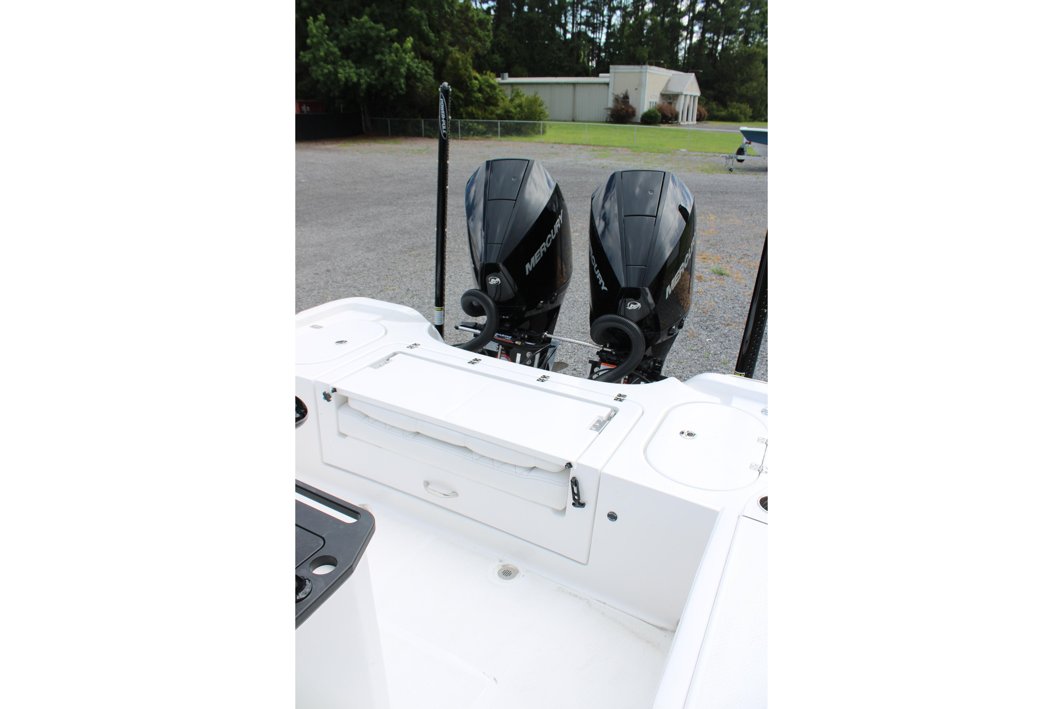 2027 Blazer Bay Makaira 2800 boat with dual Mercury outboard engines.