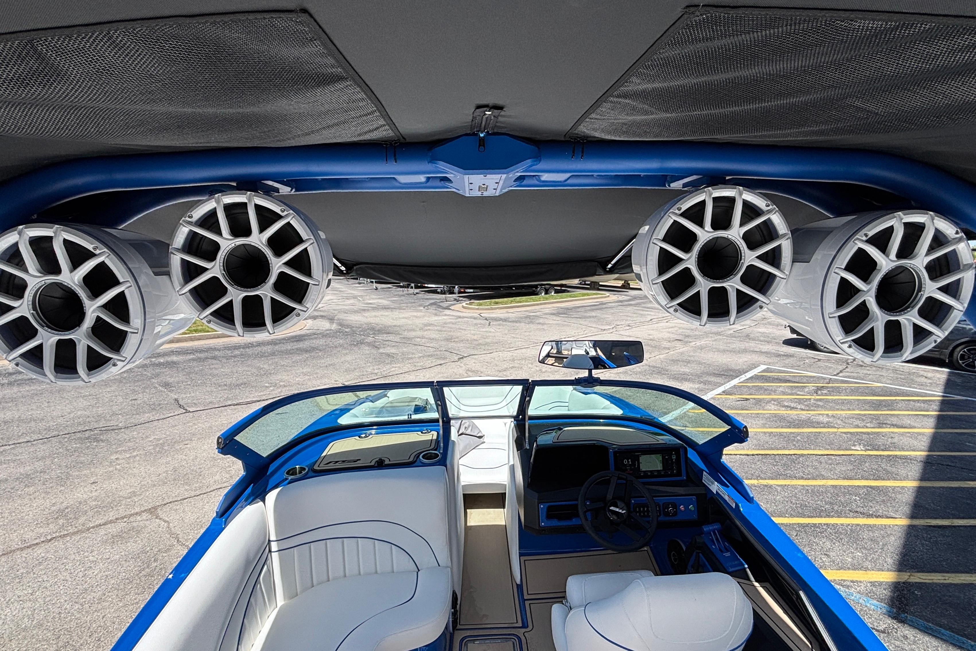 Interior view of 2026 MB B52 23 Alpha boat with advanced audio system and sleek design.
