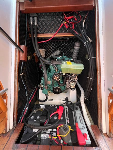Engine compartment of a 2000 Beneteau First 40.7 sailboat.