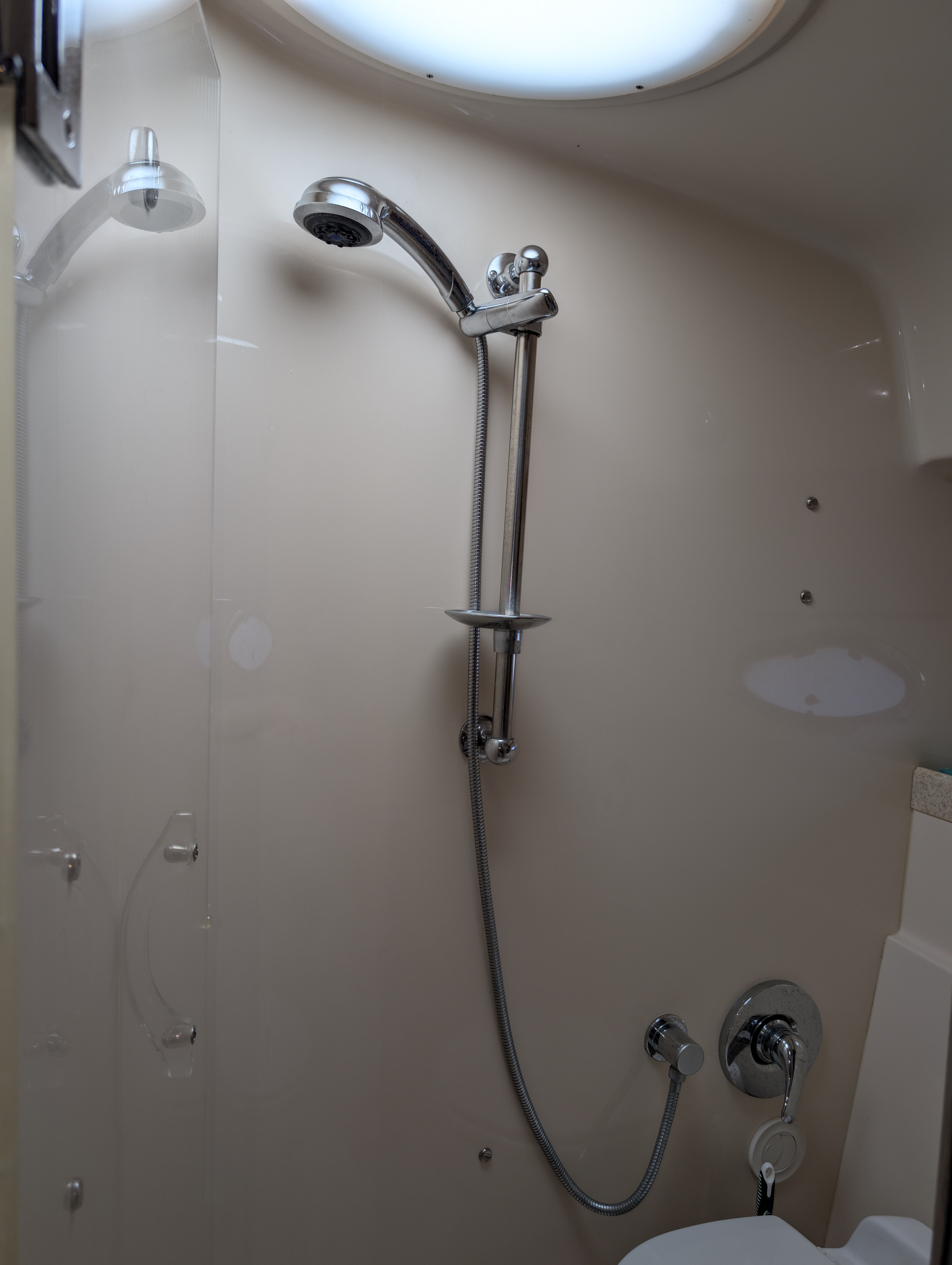 Shower in Regal Commodore 3560 boat, year 2005.