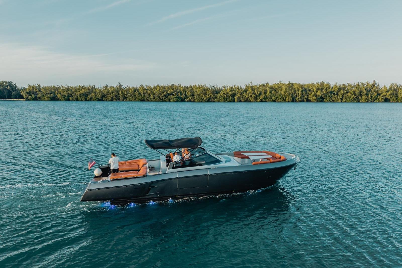 Luxurious 2015 CNM Continental yacht cruising on serene blue waters.