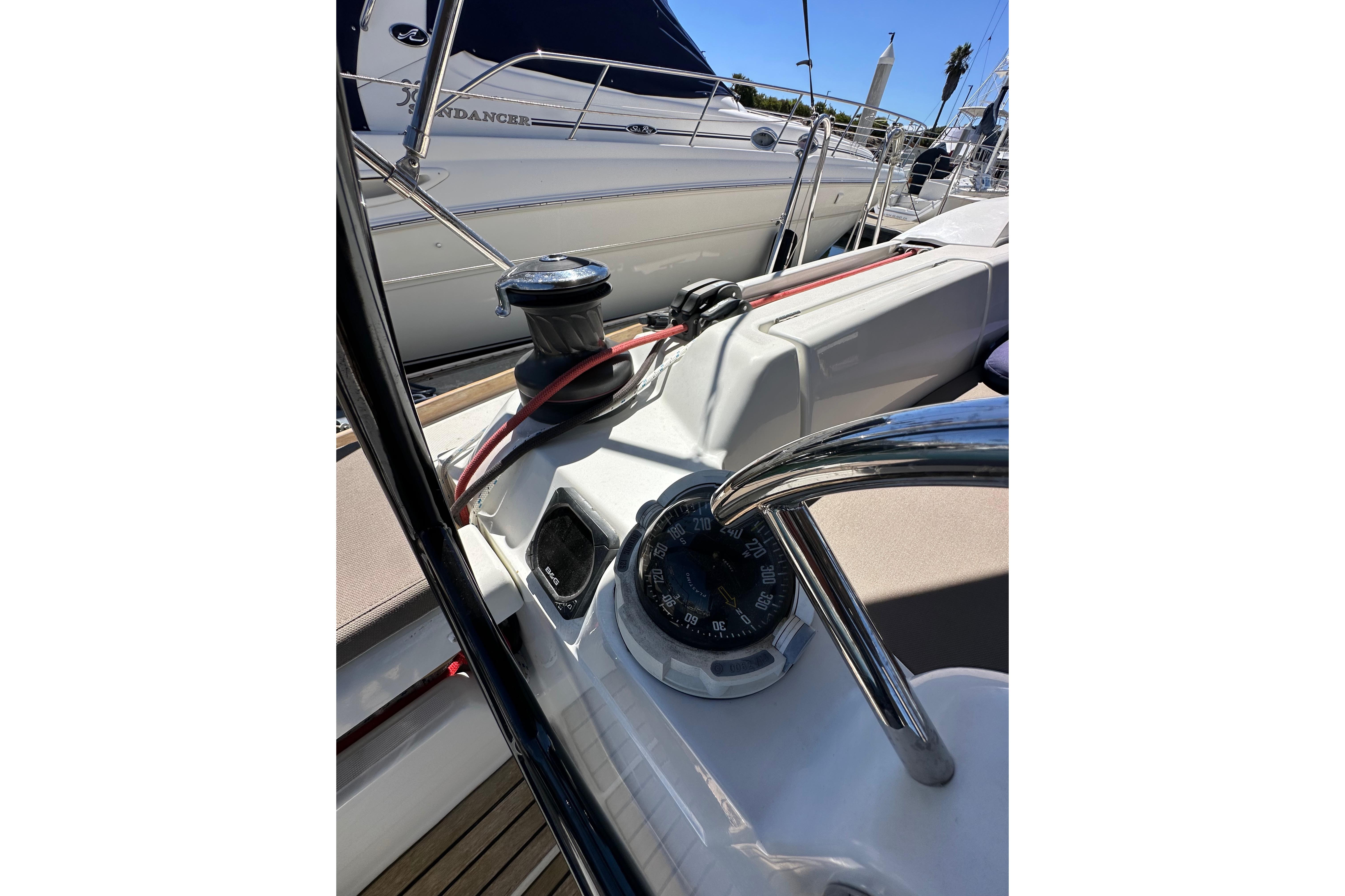 Jeanneau Sun Odyssey 409, 2015 model, cockpit view with compass and winch.