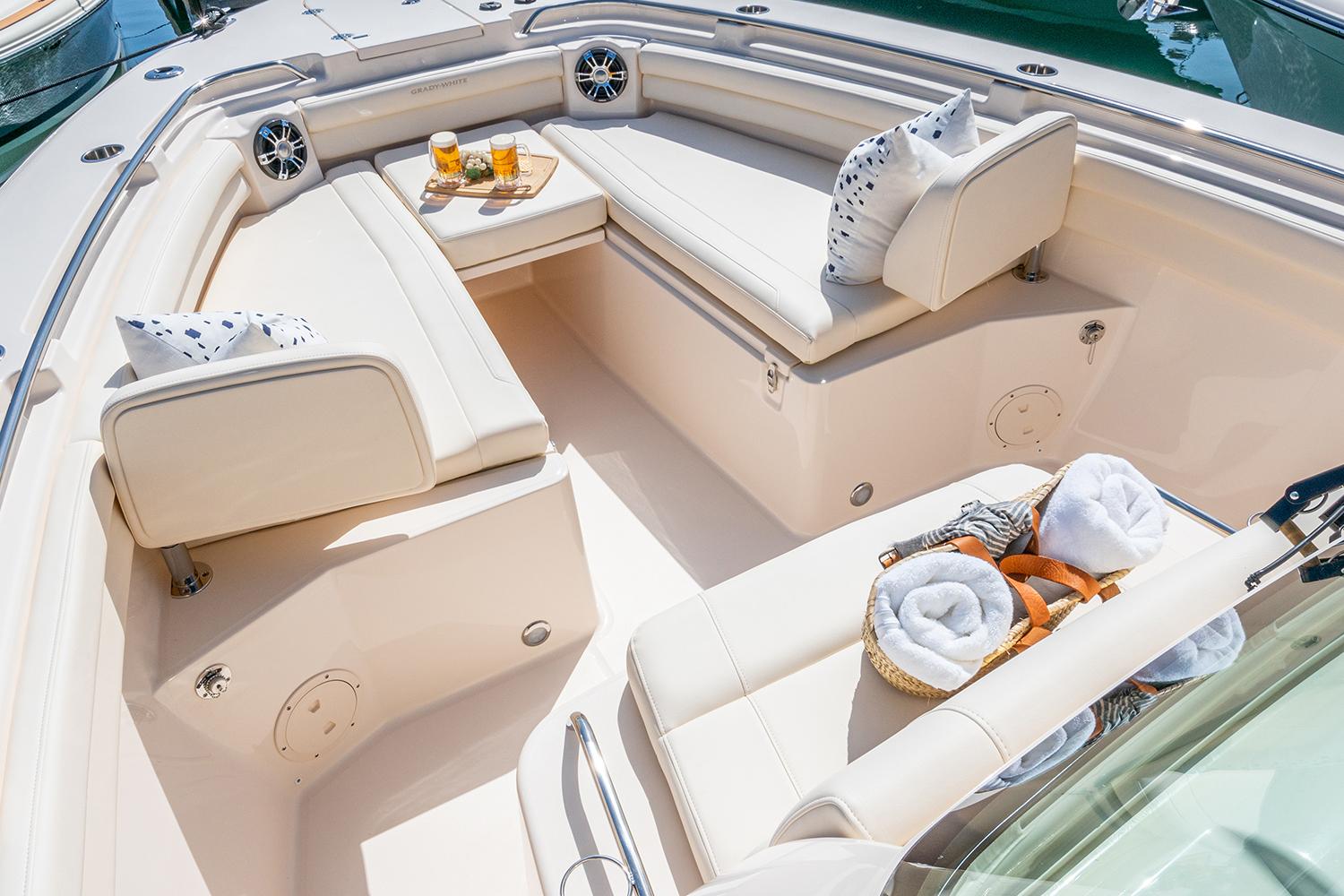 Manufacturer Provided Image: 2025 Grady-White Canyon 336 boat interior with luxurious seating and refreshments.