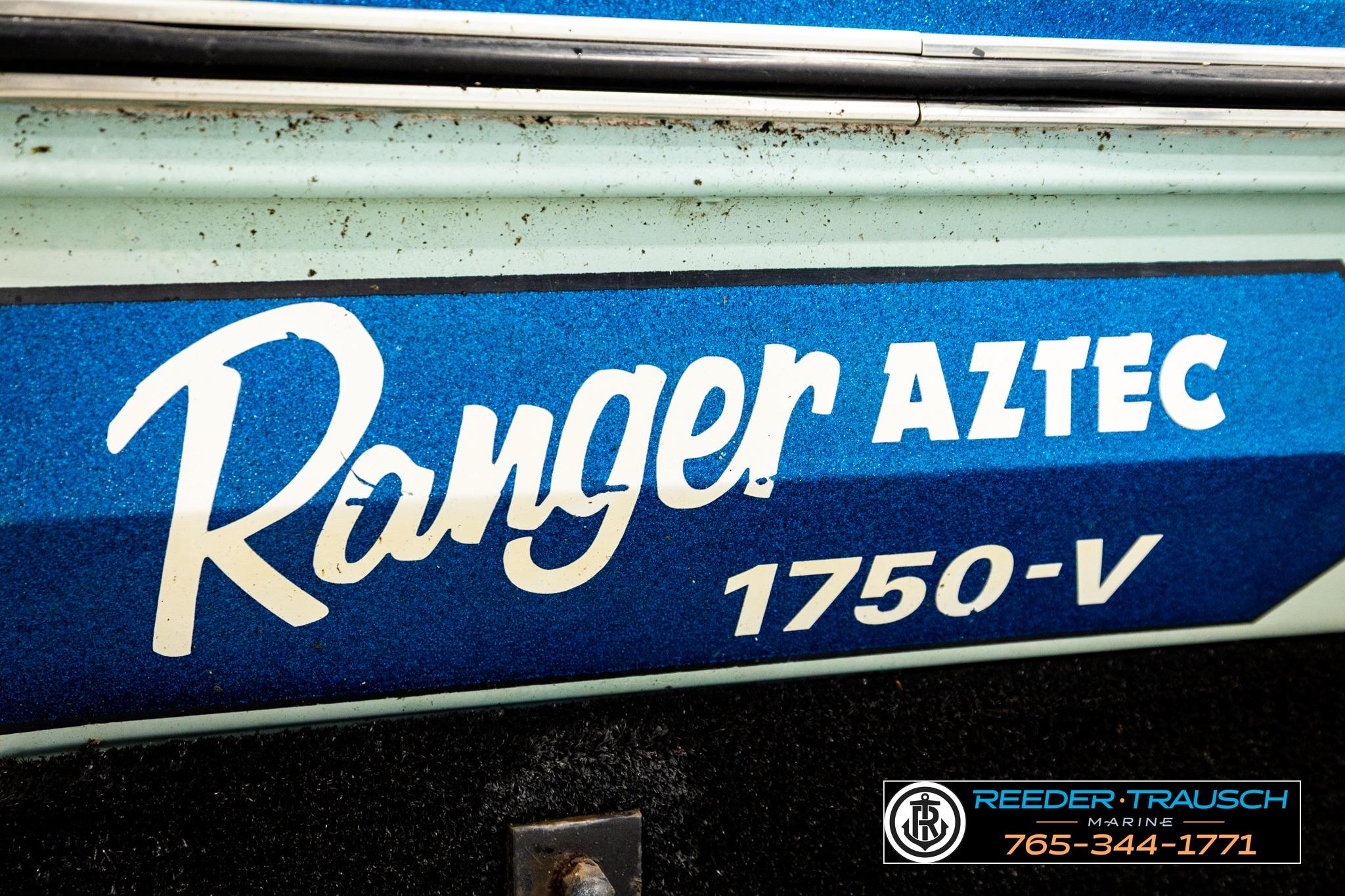 1980 Ranger 175 VS boat with "Aztec 1750-V" branding, blue and white design.