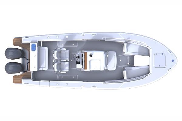 Manufacturer Provided Image: Top view of 2025 Southport 27 FE boat layout with dual engines.