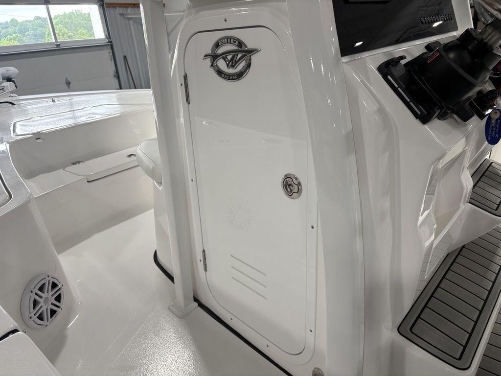 2026 Tidewater 2110 BM boat interior with sleek white design and modern features.