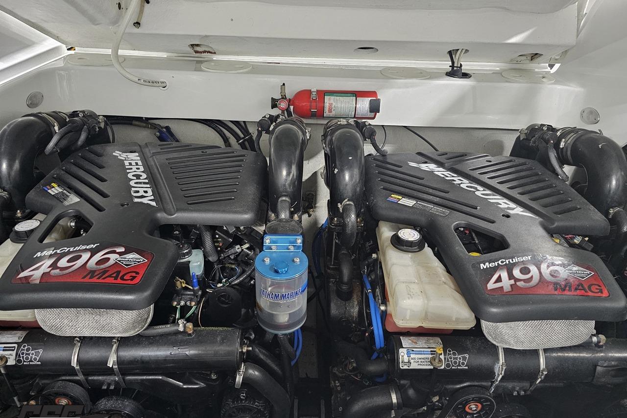 Twin MerCruiser 496 MAG engines in a 2008 Baja 335 Performance boat.