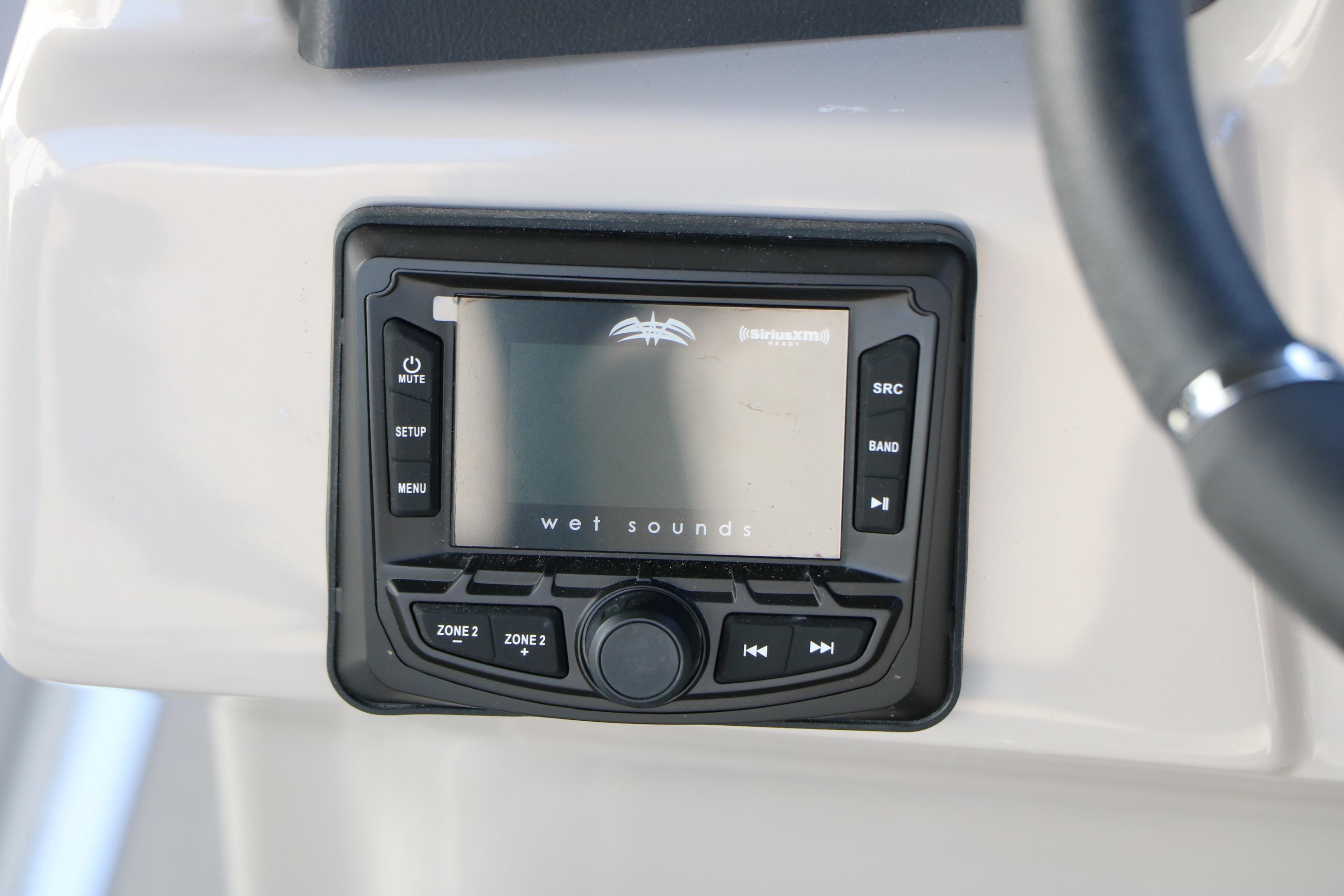 Wet Sounds audio system on 2026 Sylvan L3 CLZ DH boat dashboard.