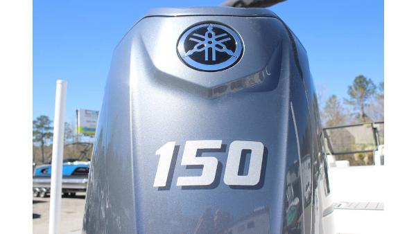 Outboard motor on 2025 Starcraft SVX 210 OB DC boat, featuring 150 horsepower.